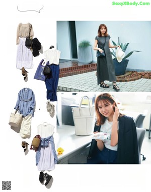A woman in a white shirt and white pants is posing for a magazine.