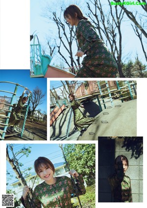 A woman standing on top of a metal railing.