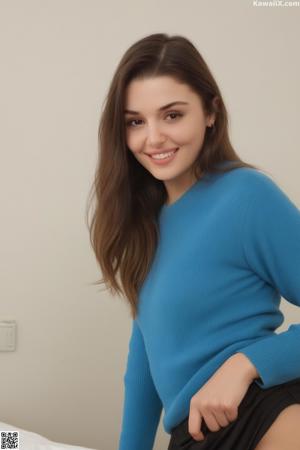 A woman in a white shirt is posing for the camera.